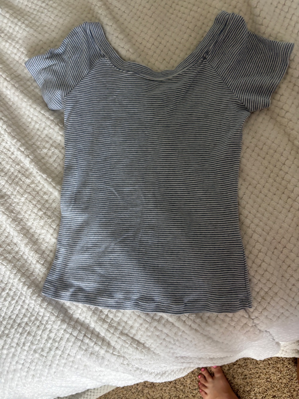 Brandy Melville Blue and White Striped Short Sleeve Top